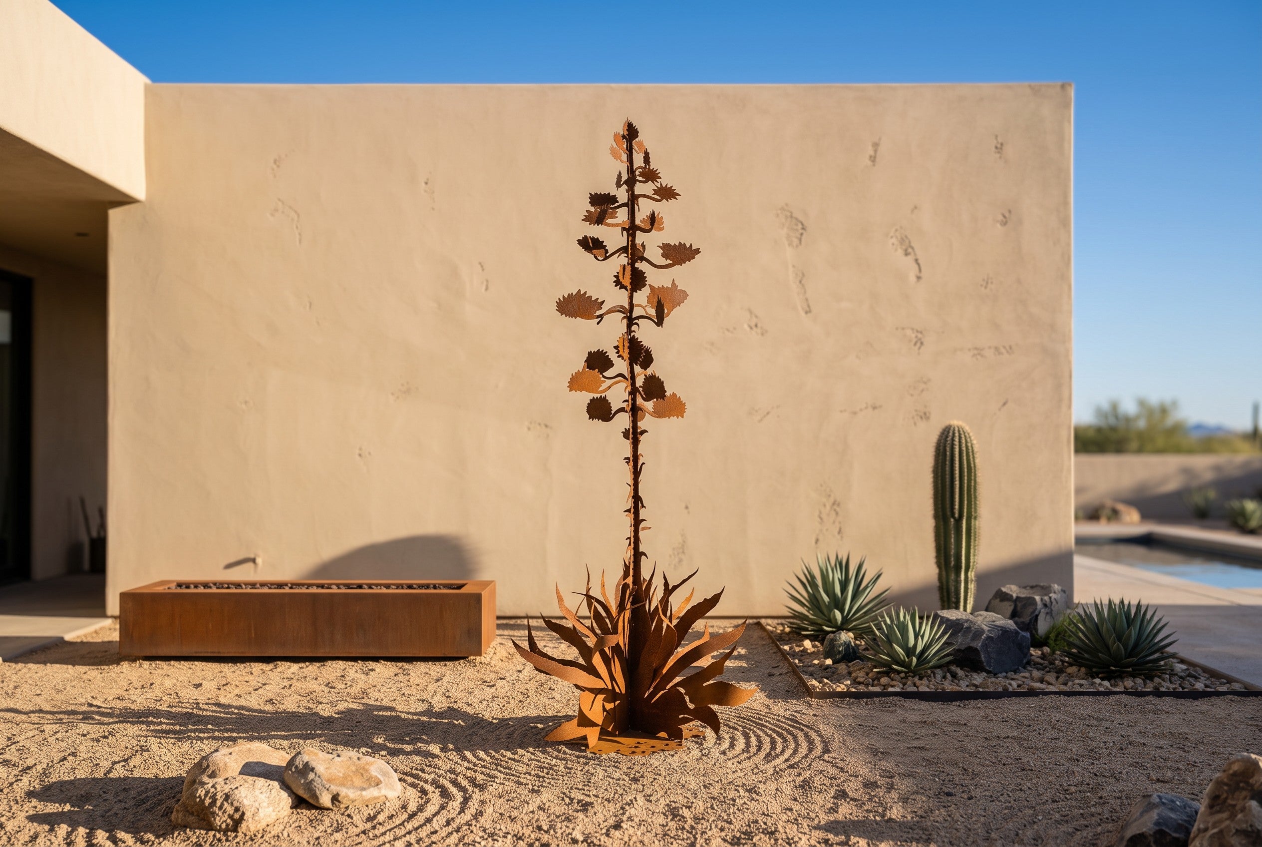 Freestanding Rusted Steel Agave Sculpture
