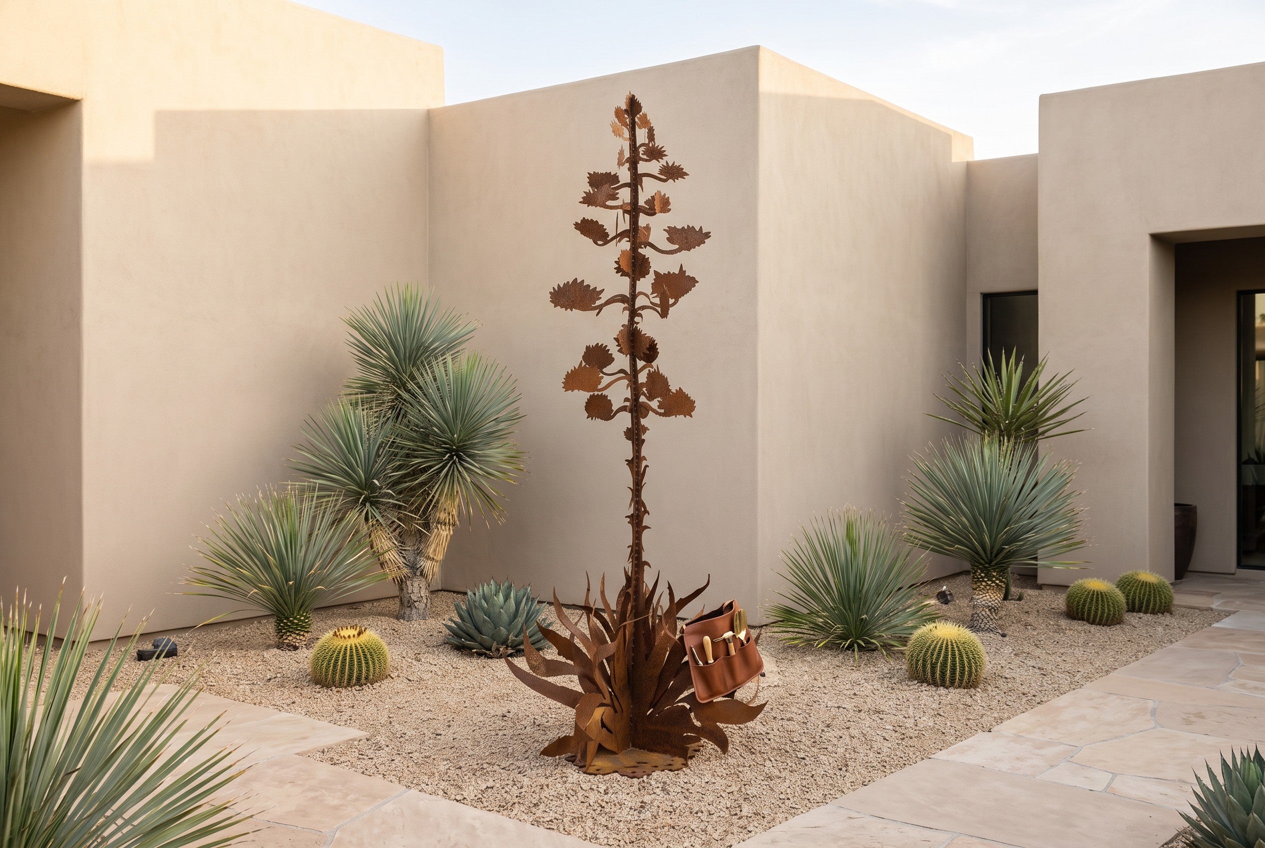 Freestanding Rusted Steel Agave Sculpture