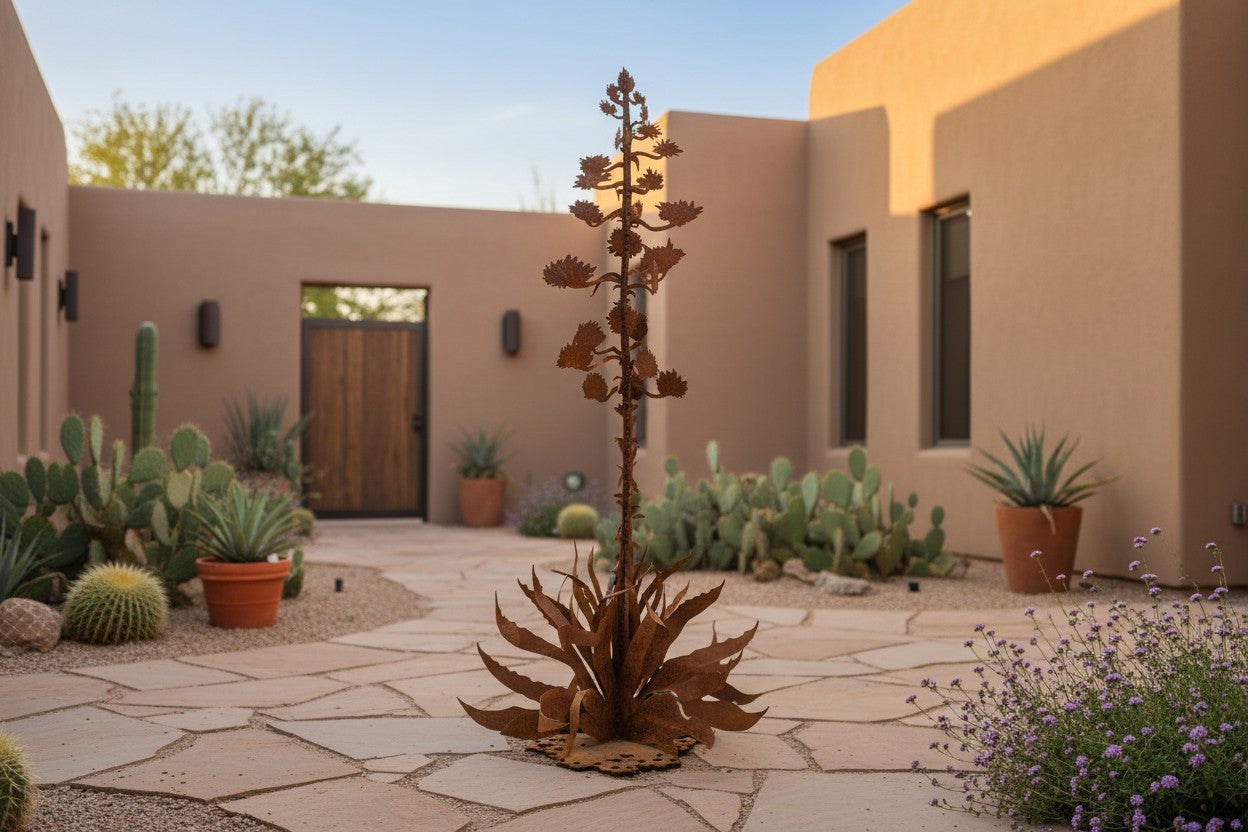 Freestanding Rusted Steel Agave Sculpture