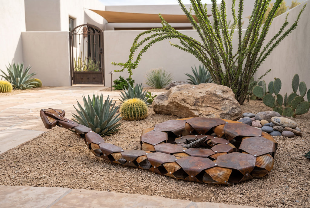 Large-Scale Articulated Rattlesnake Sculpture by The Rusted Desert