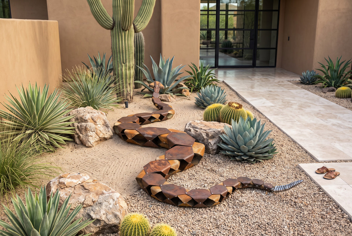 Large-Scale Articulated Rattlesnake Sculpture by The Rusted Desert