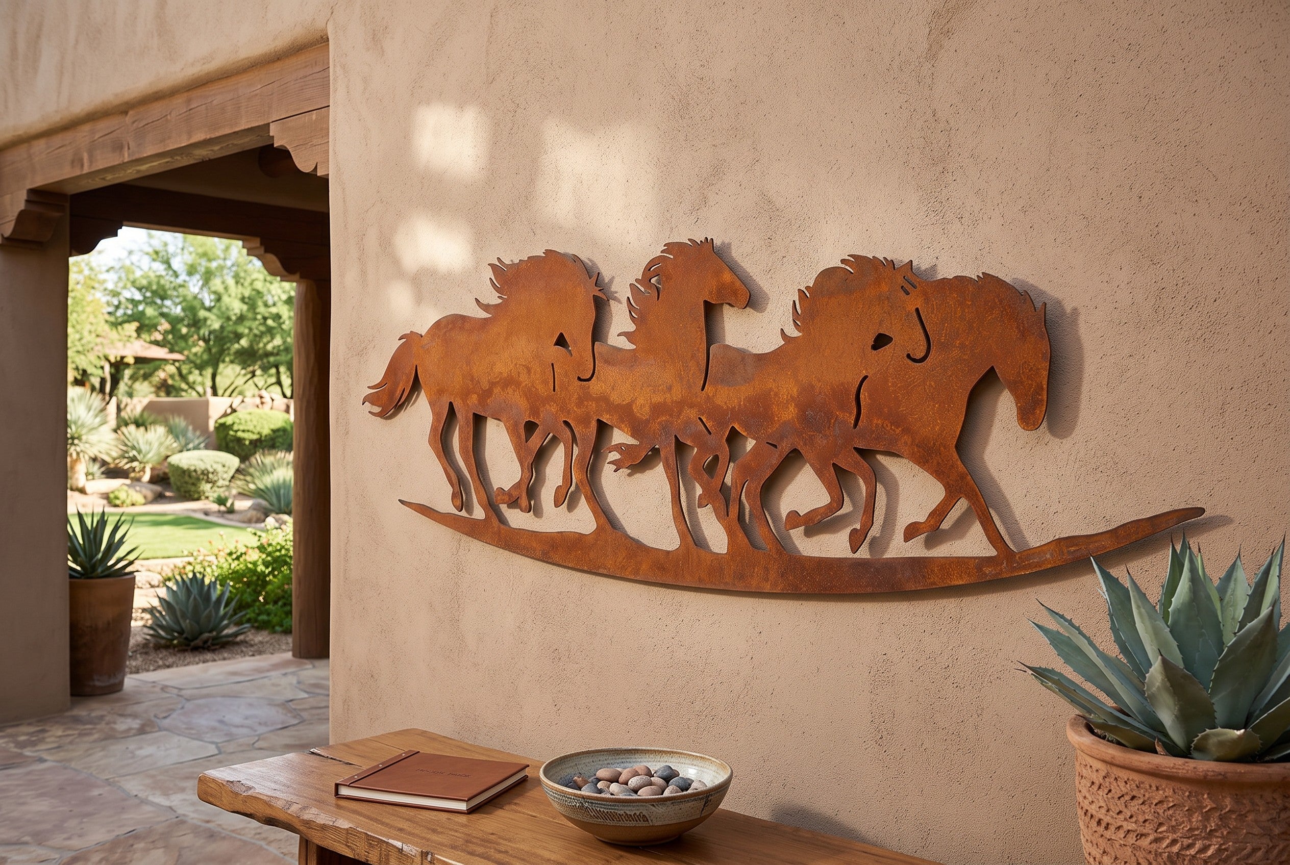 Rusted Steel Running Horses Wall Art