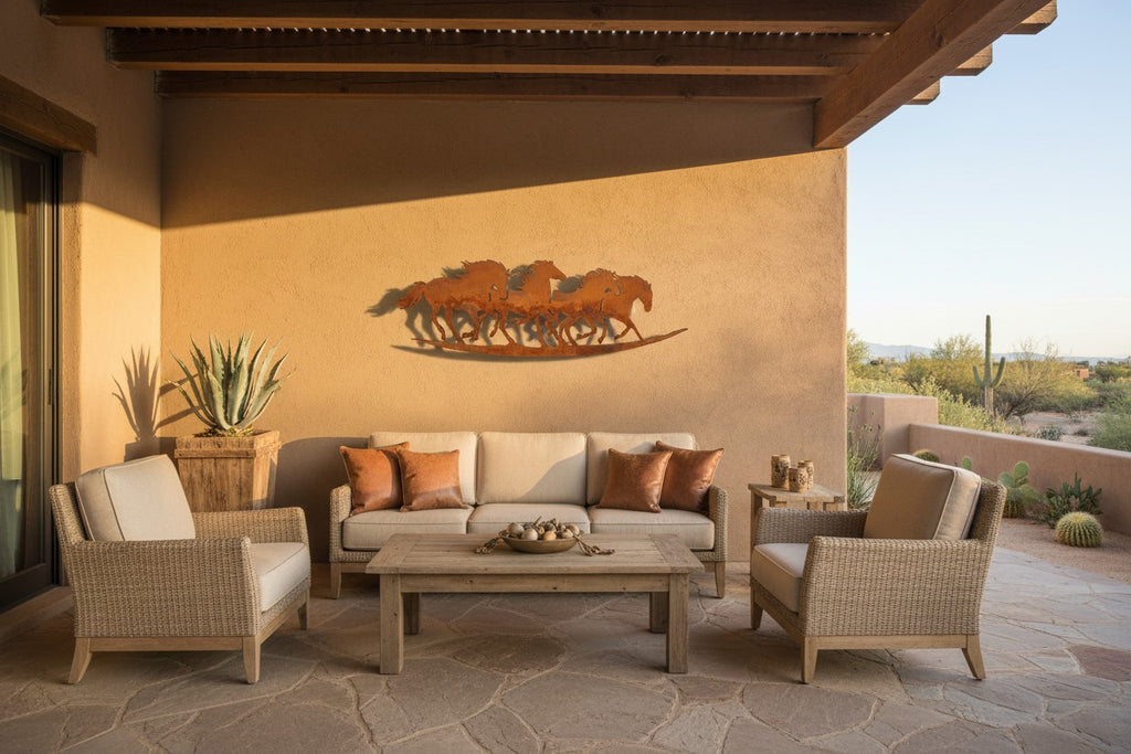 Rusted Steel Running Horses Wall Art