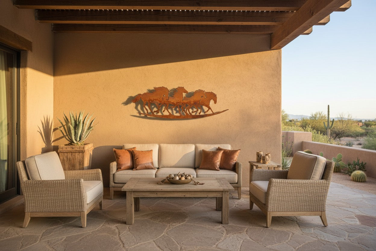 Rusted Steel Running Horses Wall Art