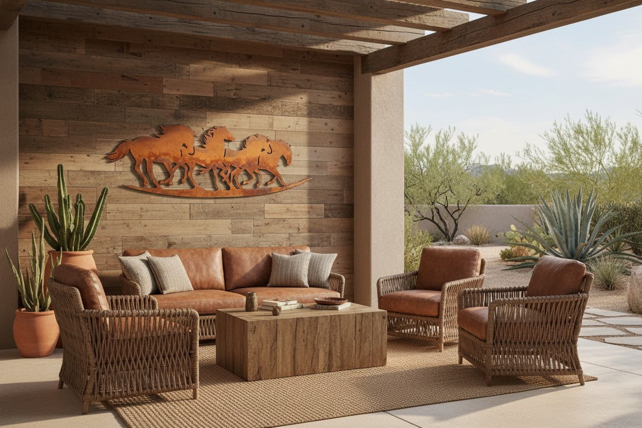 Rusted Steel Running Horses Wall Art