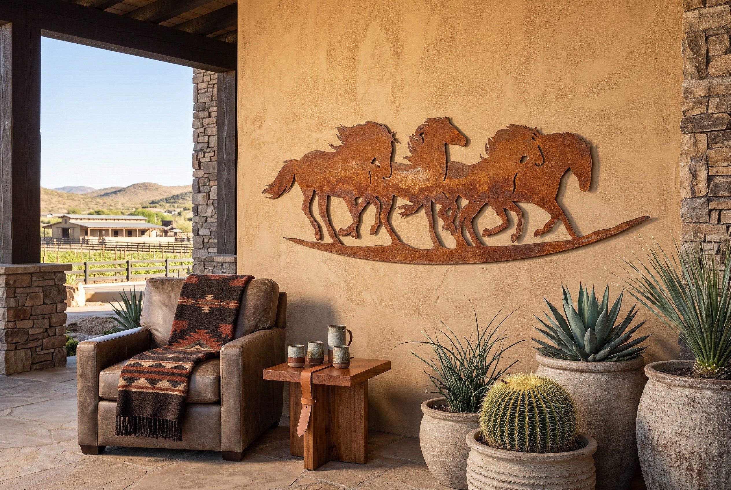 Rusted Steel Running Horses Wall Art