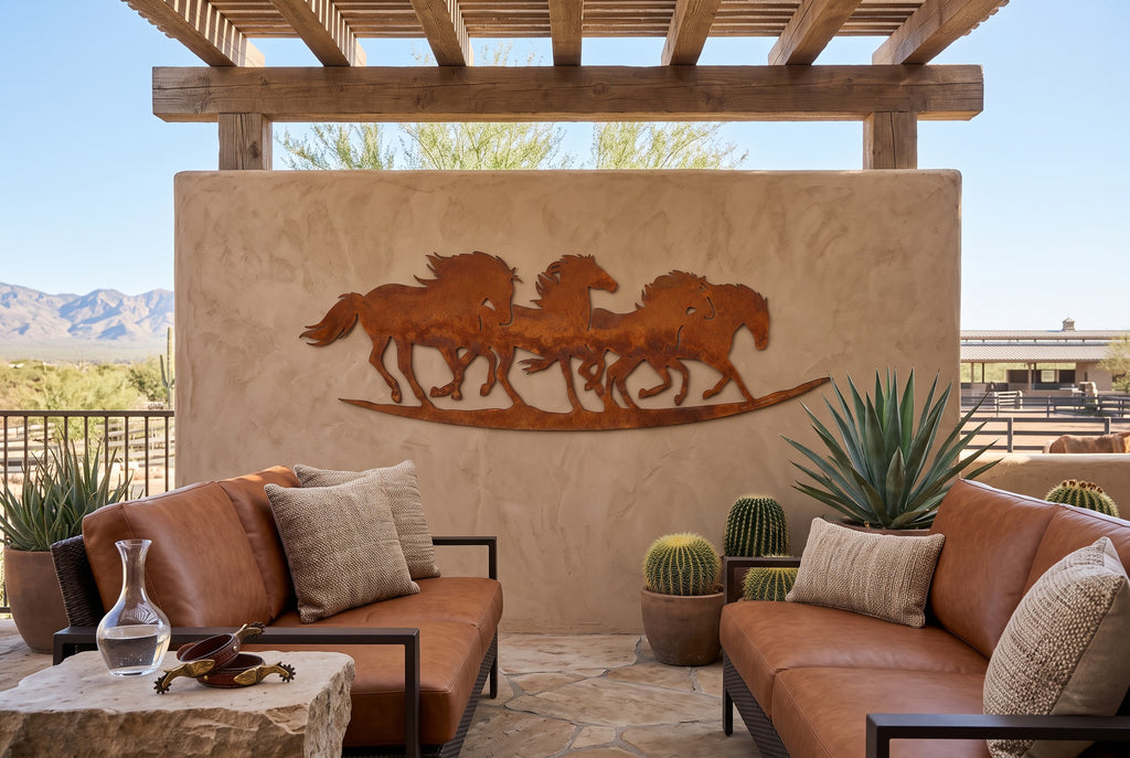 Rusted Steel Running Horses Wall Art