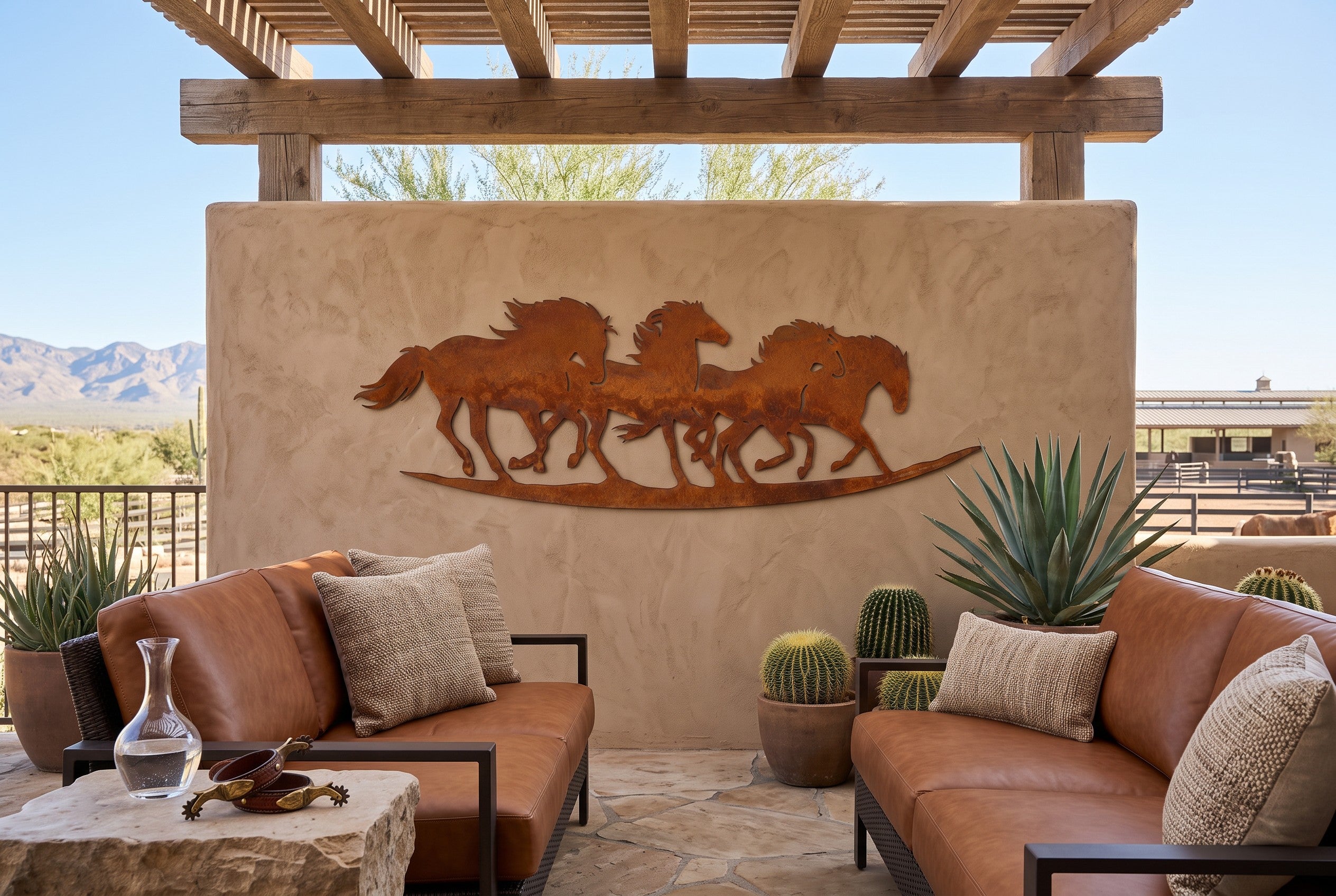 Rusted Steel Running Horses Wall Art