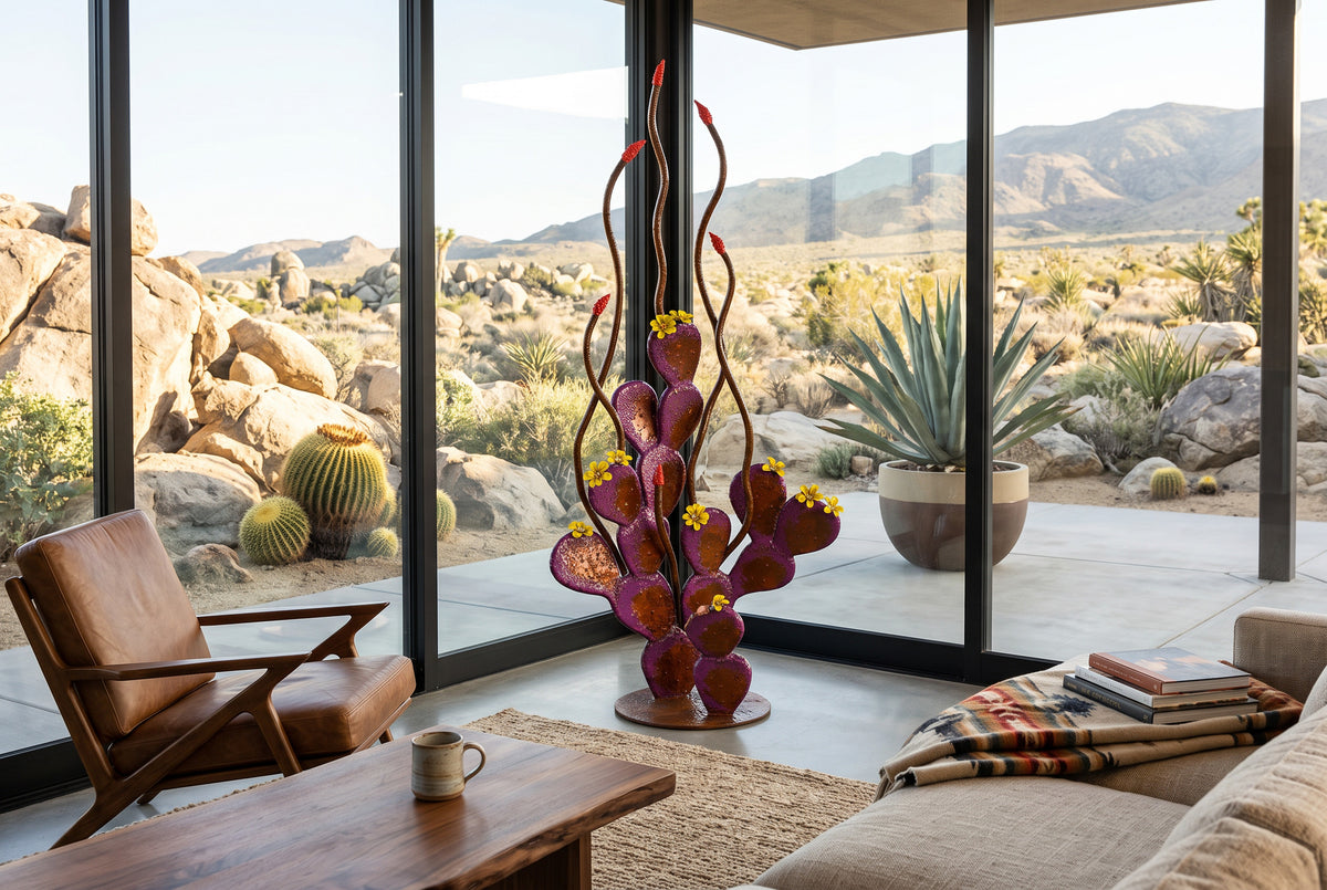 Steel Prickly Pear + Ocotillo Sculpture by The Rusted Desert