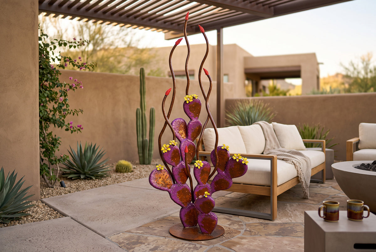 Steel Prickly Pear + Ocotillo Sculpture by The Rusted Desert