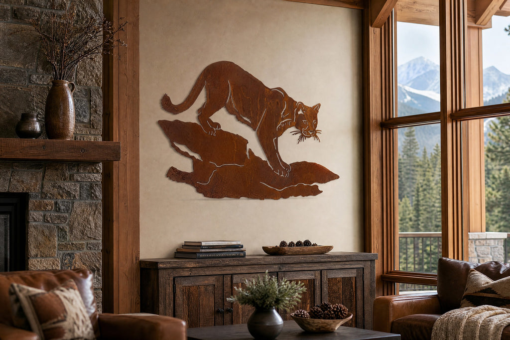 Rusted Steel Mountain Lion Wall Art