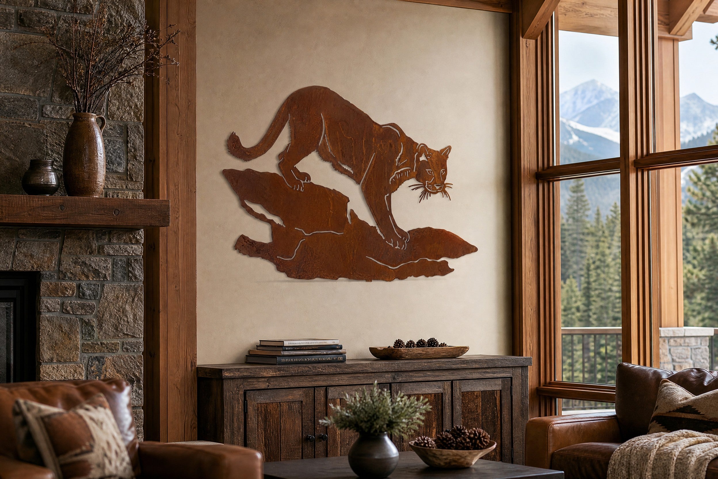 Rusted Steel Mountain Lion Wall Art