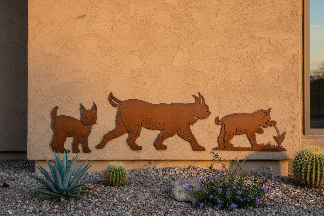 Rusted Bobcat Family Wall Art Set