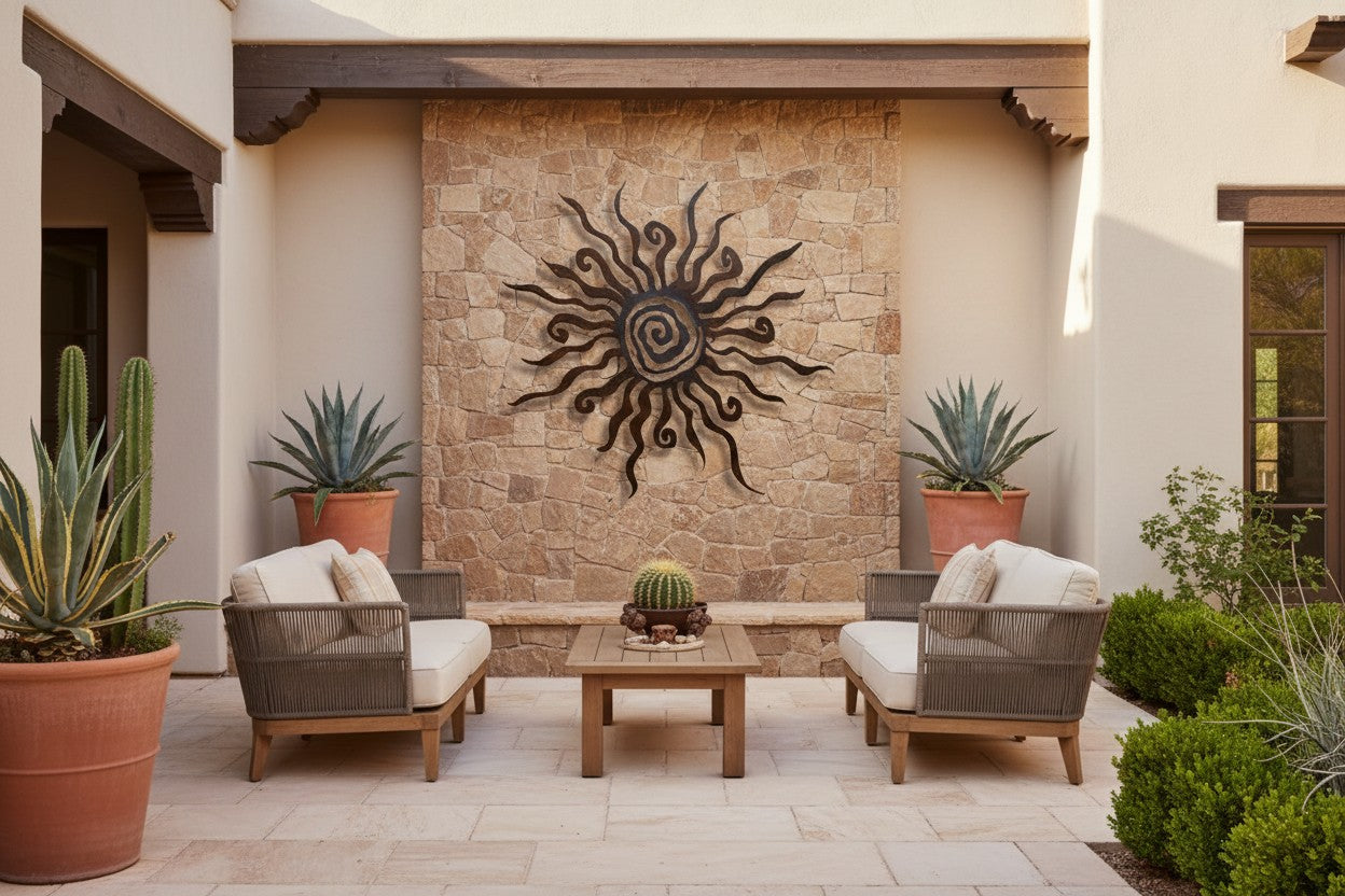 Rusted Steel Spiral Sun Wall Art