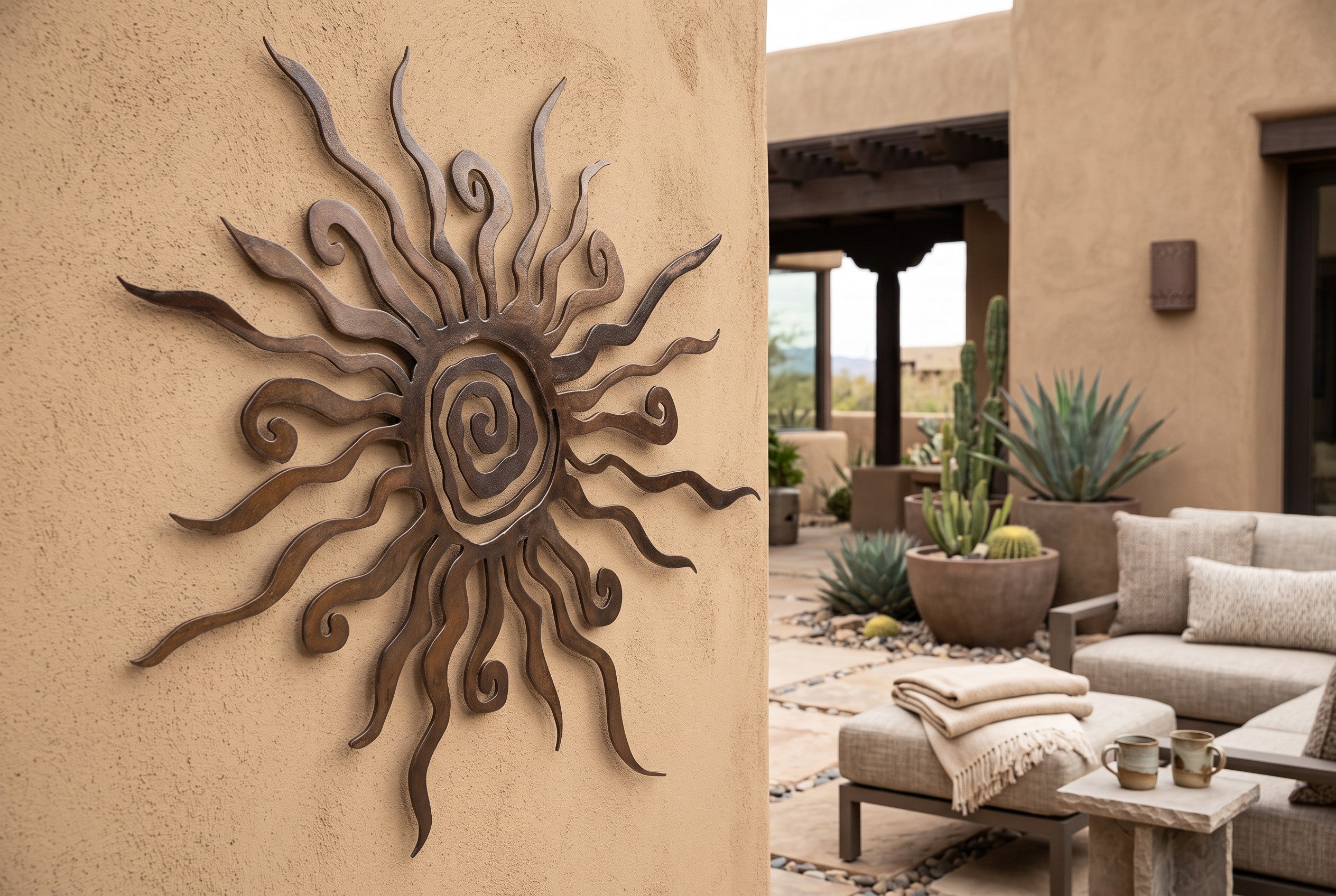 Rusted Steel Spiral Sun Wall Art