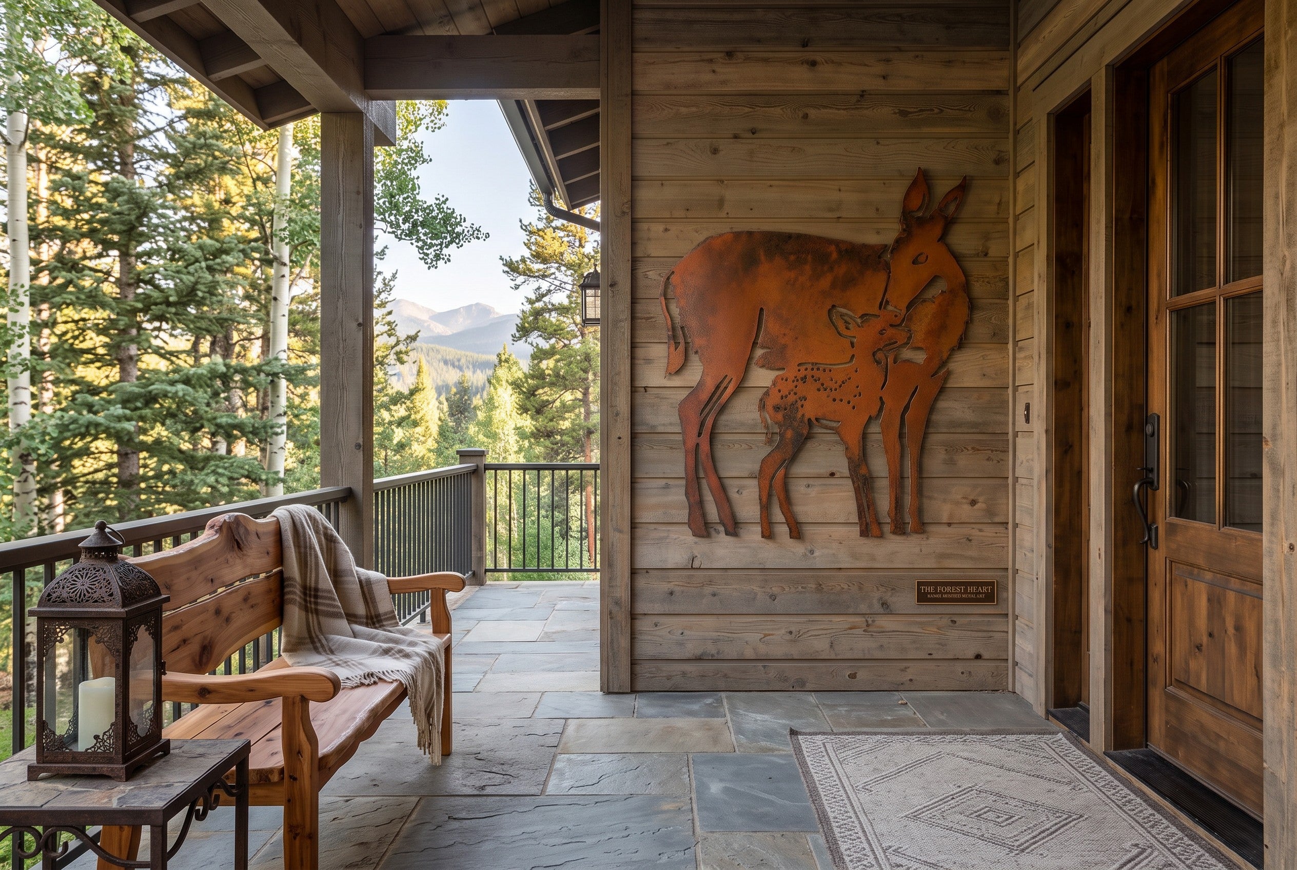Rusted Steel Doe and Fawn Wall Art