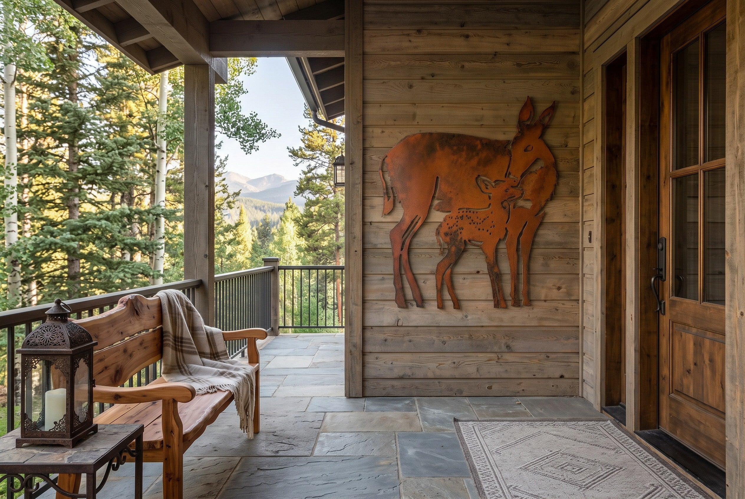 Rusted Steel Doe and Fawn Wall Art