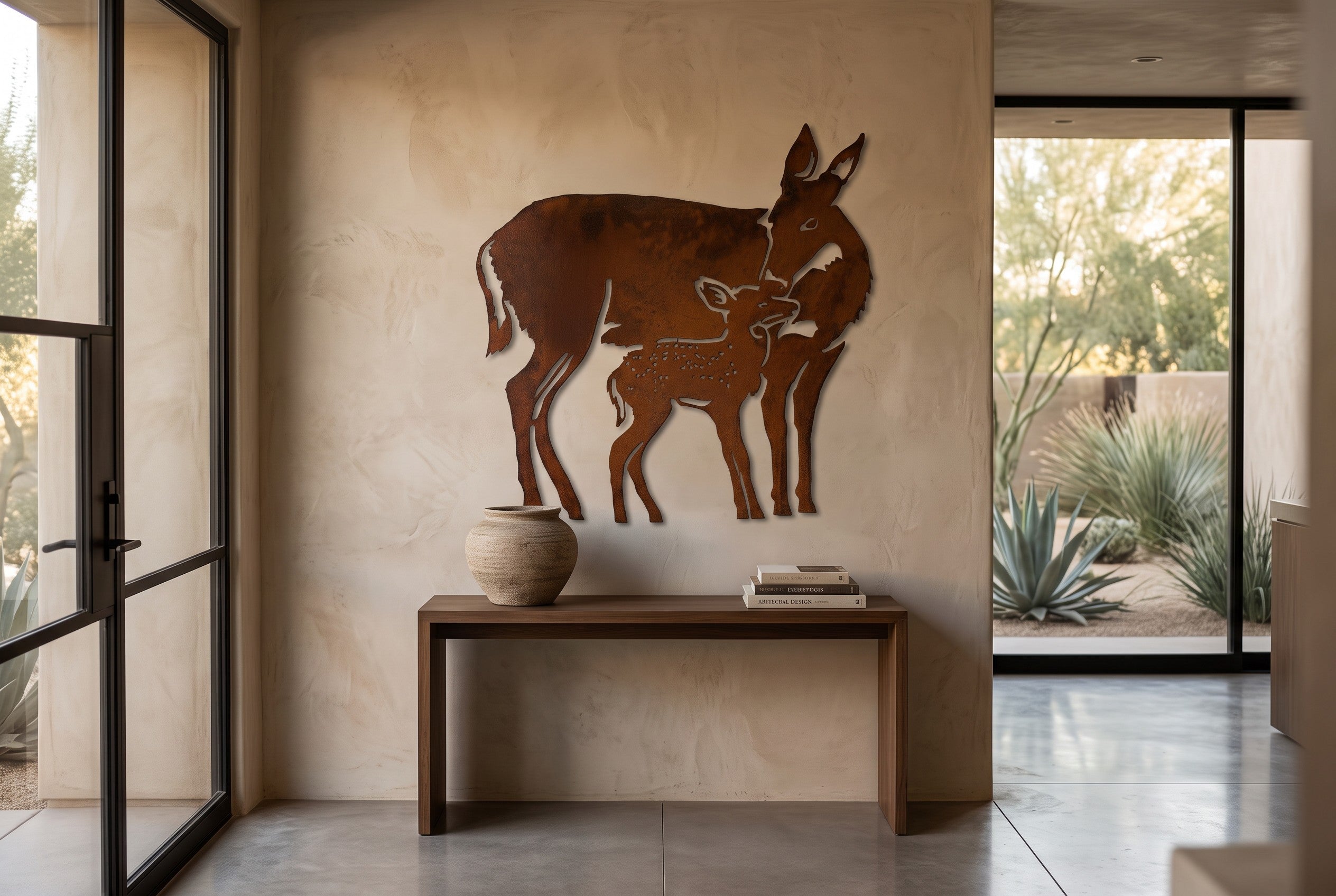 Rusted Steel Doe and Fawn Wall Art