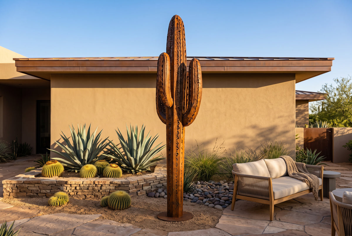 Large-Scale Steel Saguaro Sculpture by The Rusted Desert