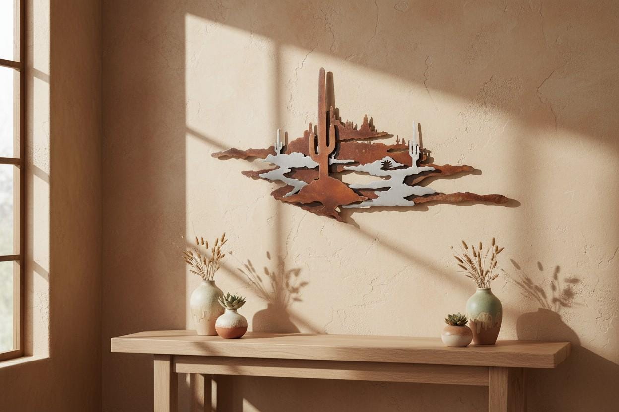 Dimensional layered steel saguaro wall art
