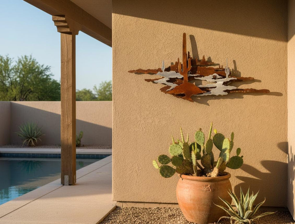 Dimensional layered steel saguaro wall art (alternate view)
