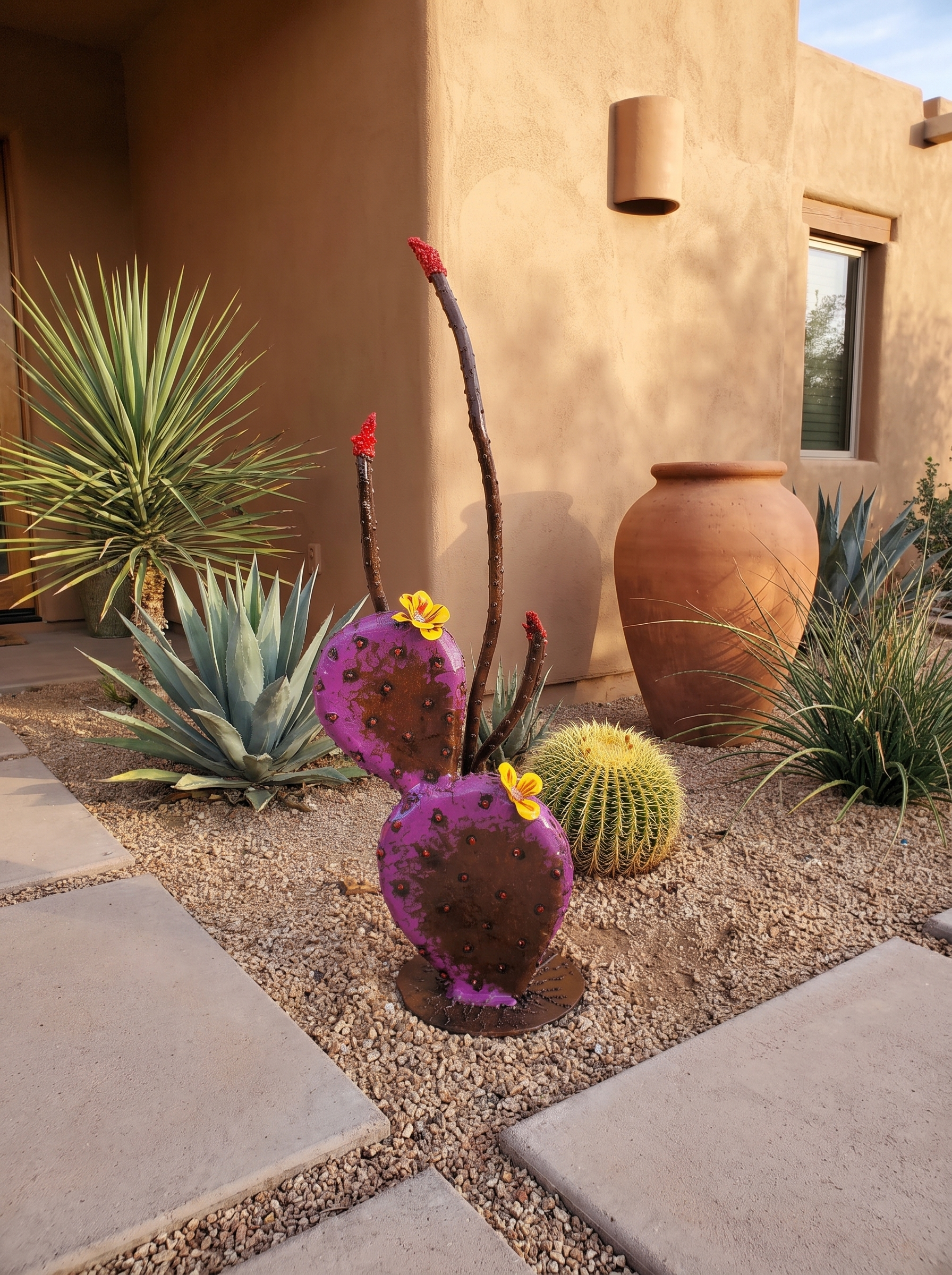 Handmade Steel Prickly Pear Cactus Sculpture