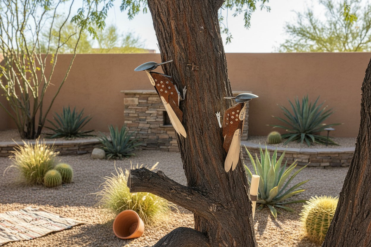 Handmade Metal Woodpecker Sculpture