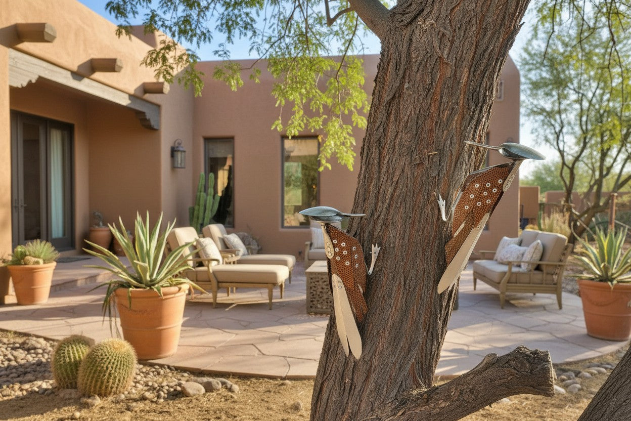 Handmade Metal Woodpecker Sculpture