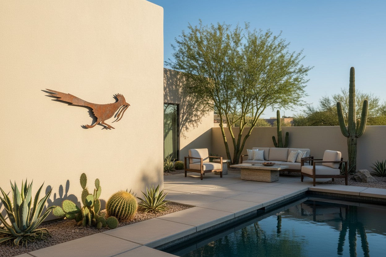 Rusted Iron Roadrunner with Snake Wall Art