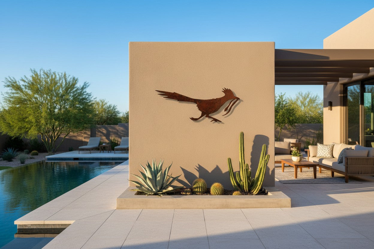 Rusted Iron Roadrunner with Snake Wall Art