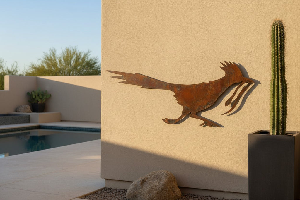 Rusted Iron Roadrunner with Snake Wall Art
