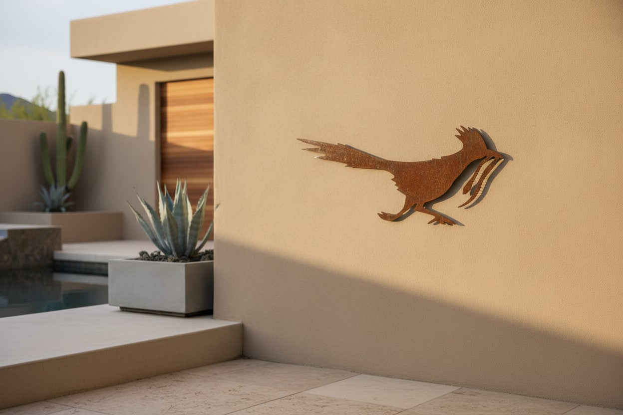 Rusted Iron Roadrunner with Snake Wall Art