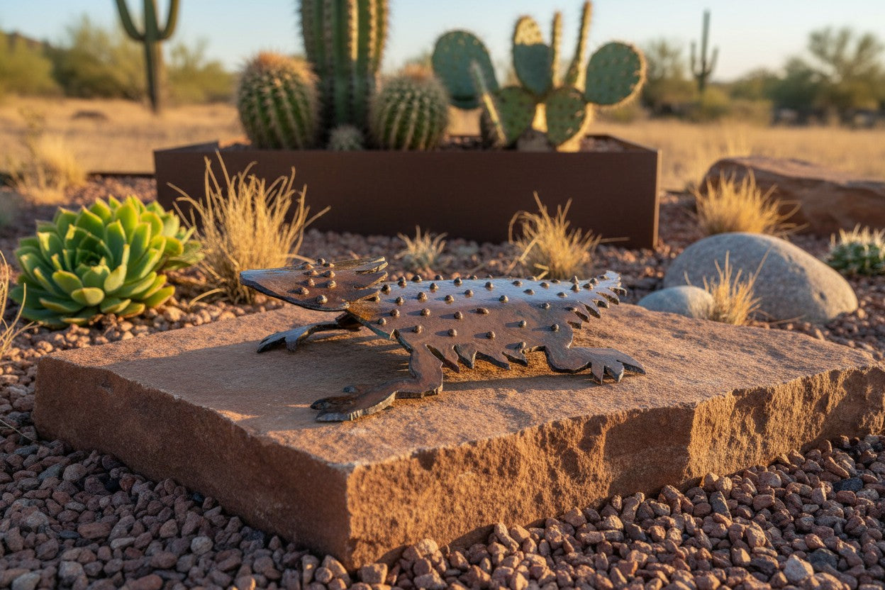 Rusted Steel Horned Lizard Sculpture