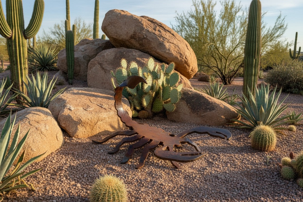 Rusted steel scorpion sculpture, freestanding