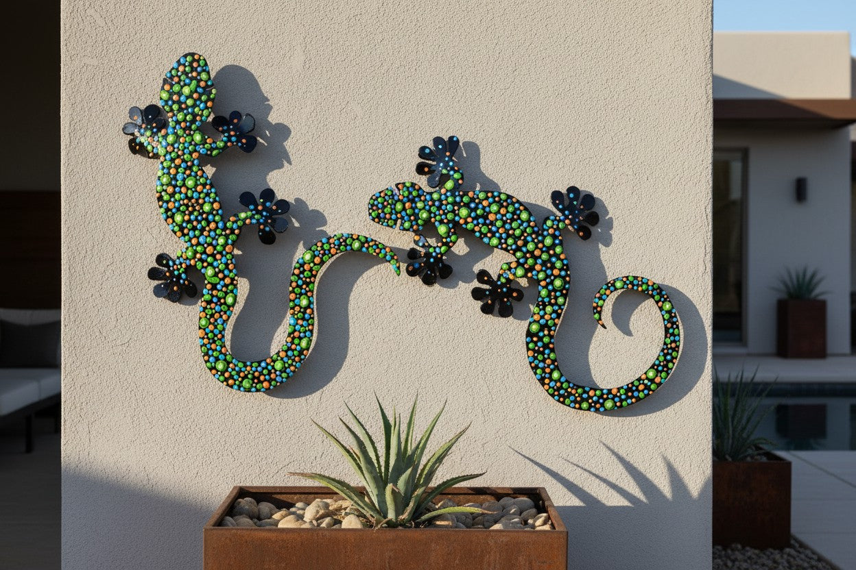Hand-Painted Metal Gecko Wall Art