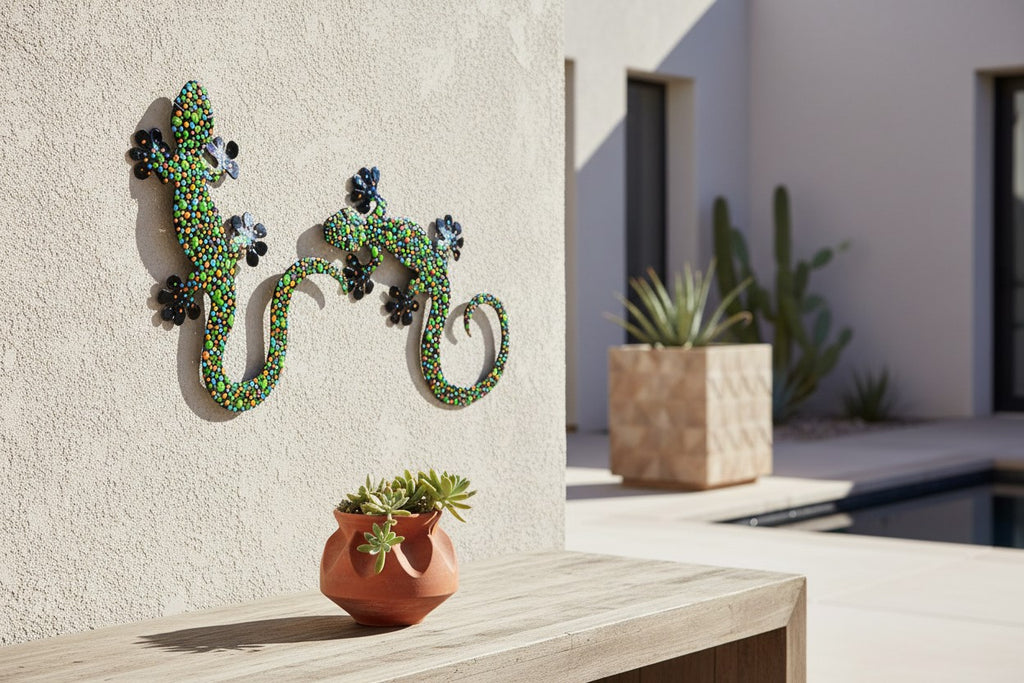 Hand-Painted Metal Gecko Wall Art