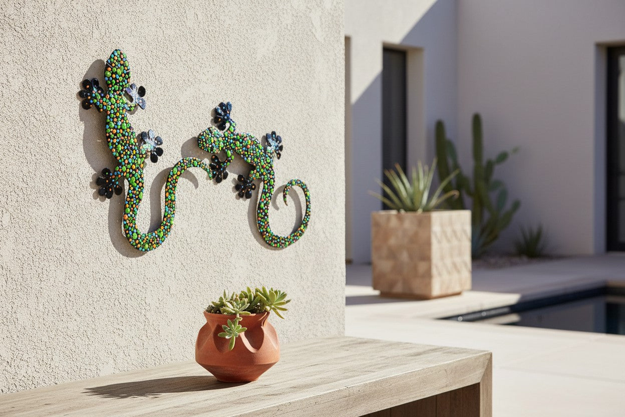 Hand-Painted Metal Gecko Wall Art