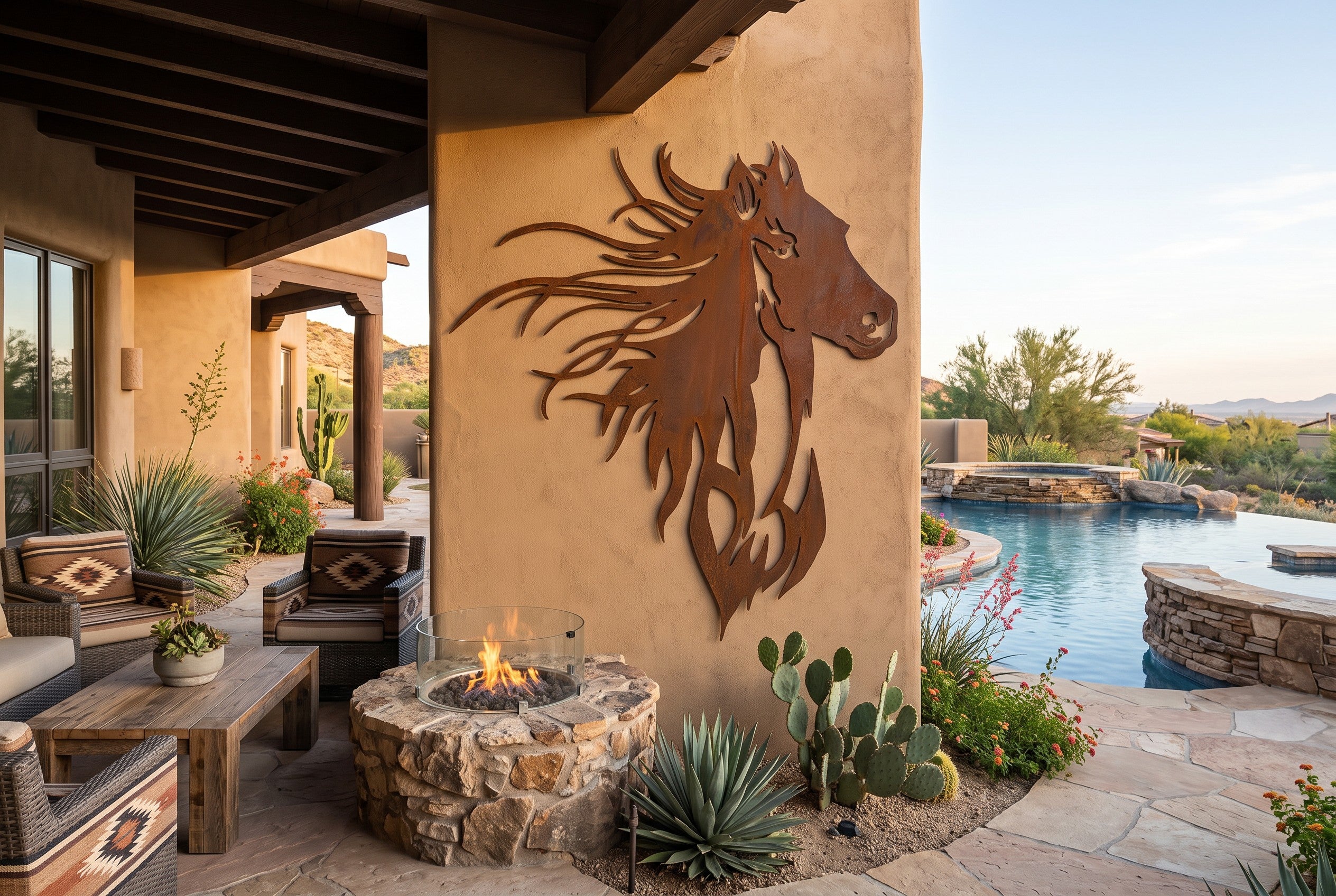 Rusted Steel Mustang Horse Head Wall Art