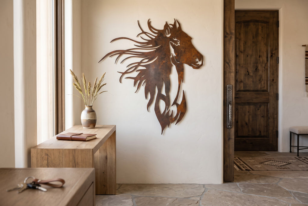 Rusted Steel Mustang Horse Head Wall Art