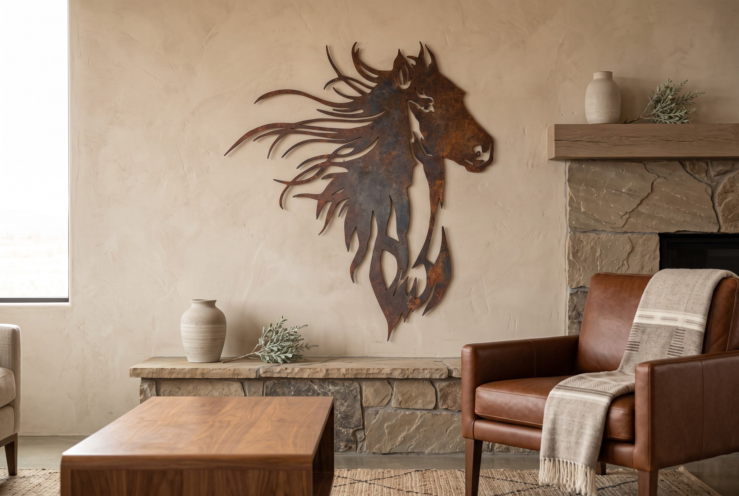 Rusted Steel Mustang Horse Head Wall Art