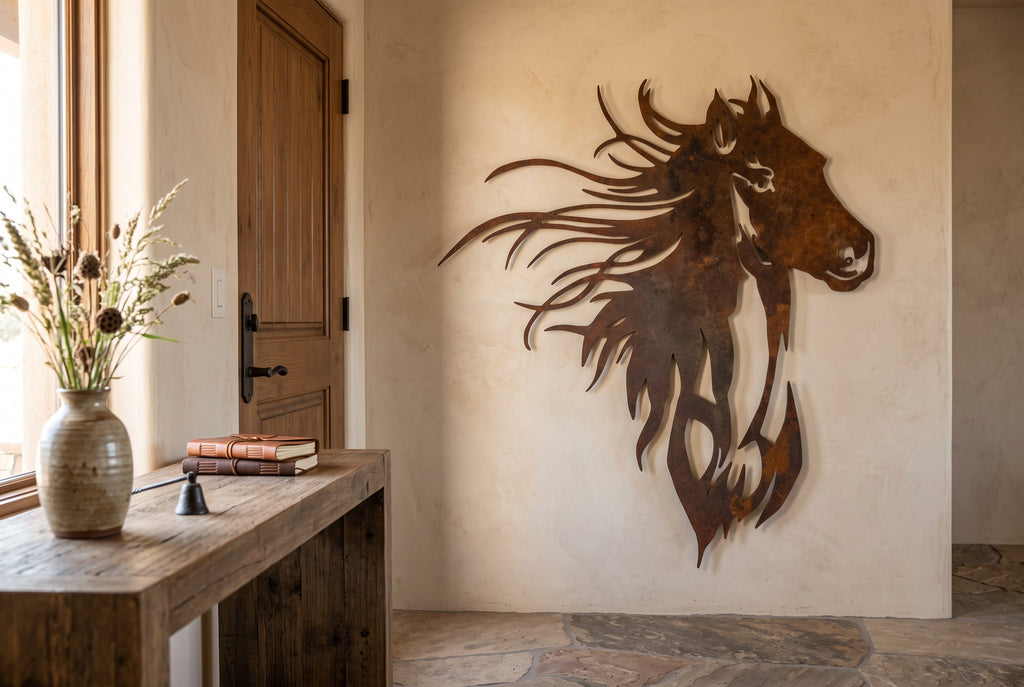 Rusted Steel Mustang Horse Head Wall Art