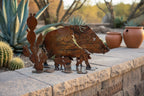 Rusted Steel Javelina Family Sculpture