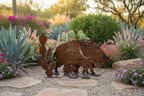Rusted steel javelina family sculpture, freestanding