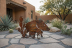 Rusted steel javelina family sculpture, freestanding