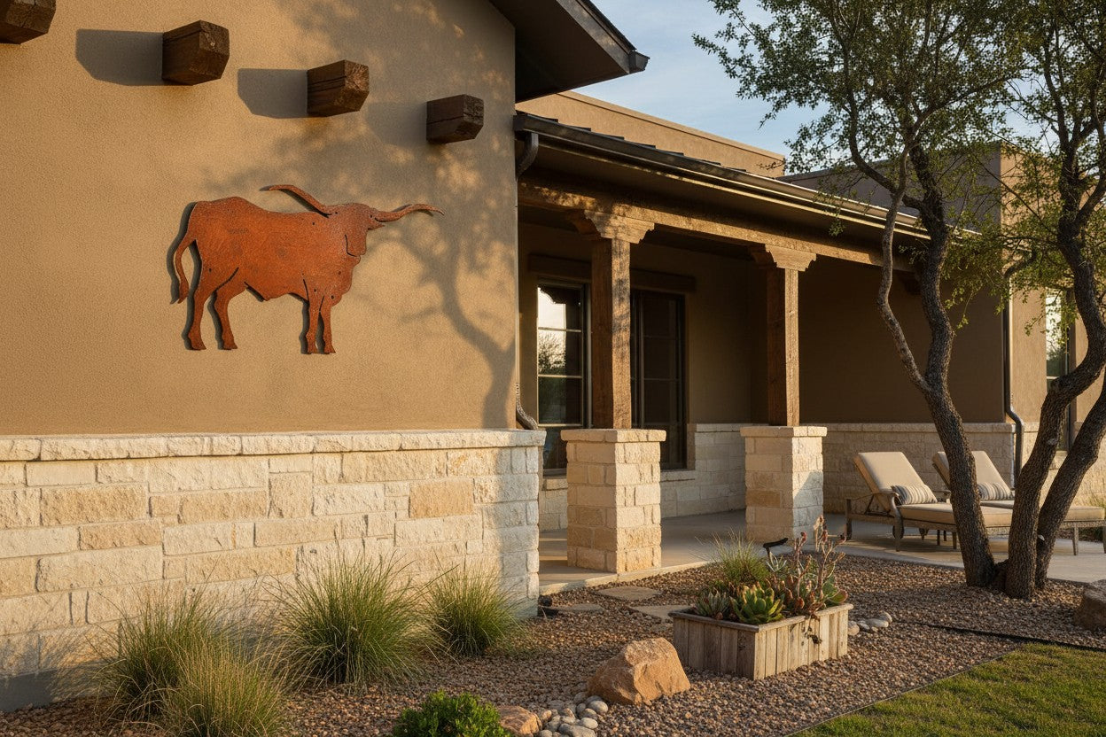 Rusted Steel Longhorn Steer Wall Art