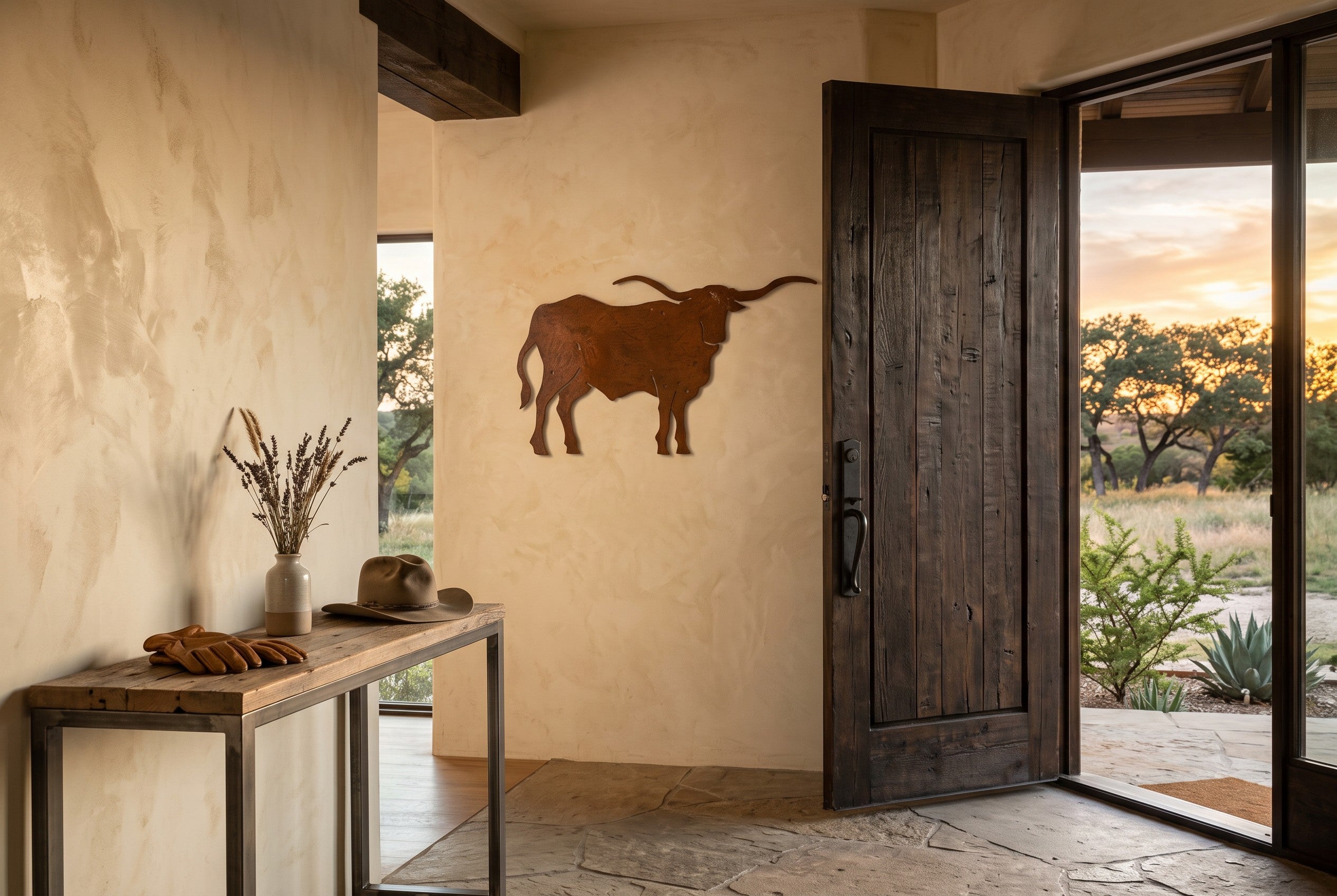 Rusted Steel Longhorn Steer Wall Art