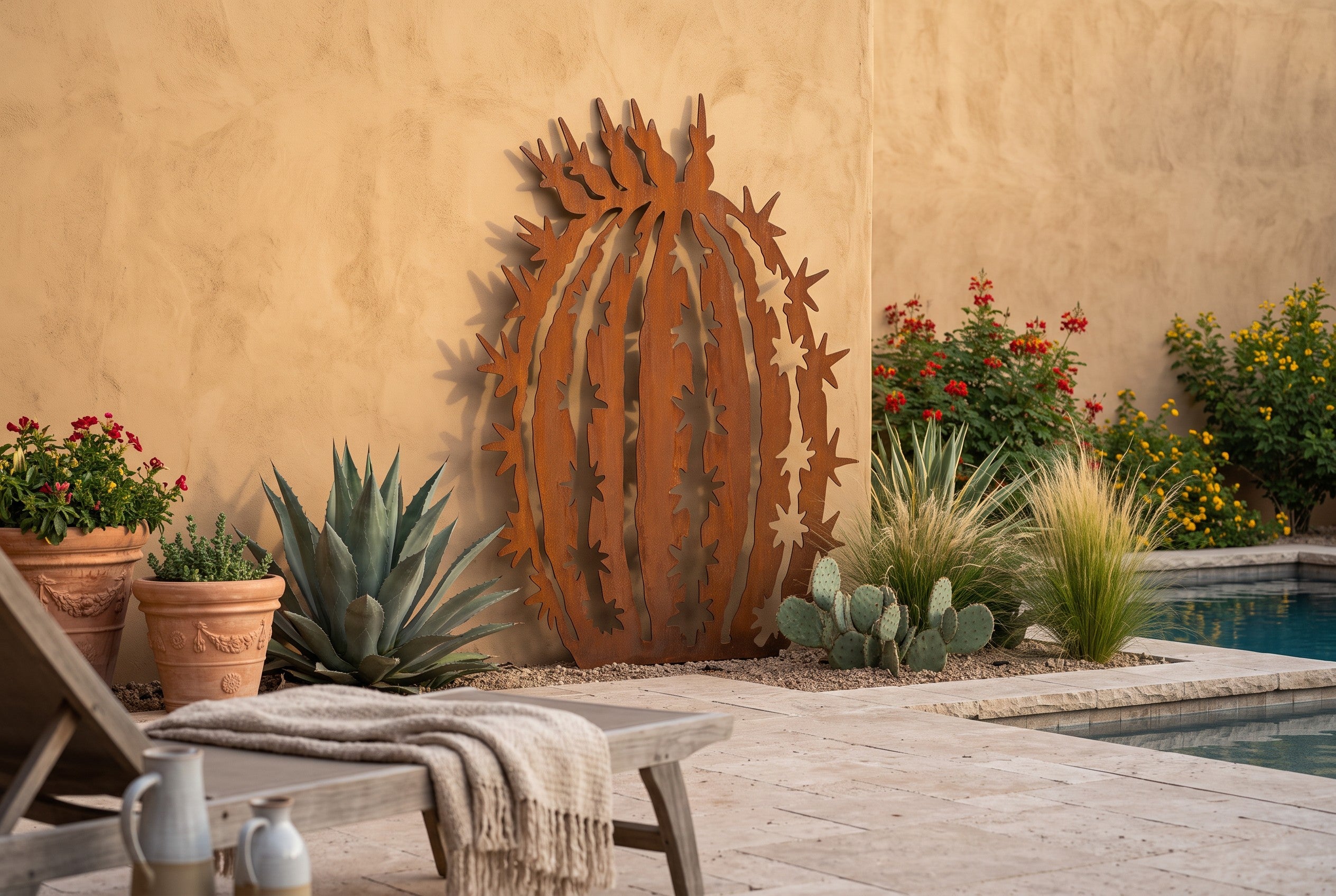 Rusted Steel Barrel Cactus Sculpture