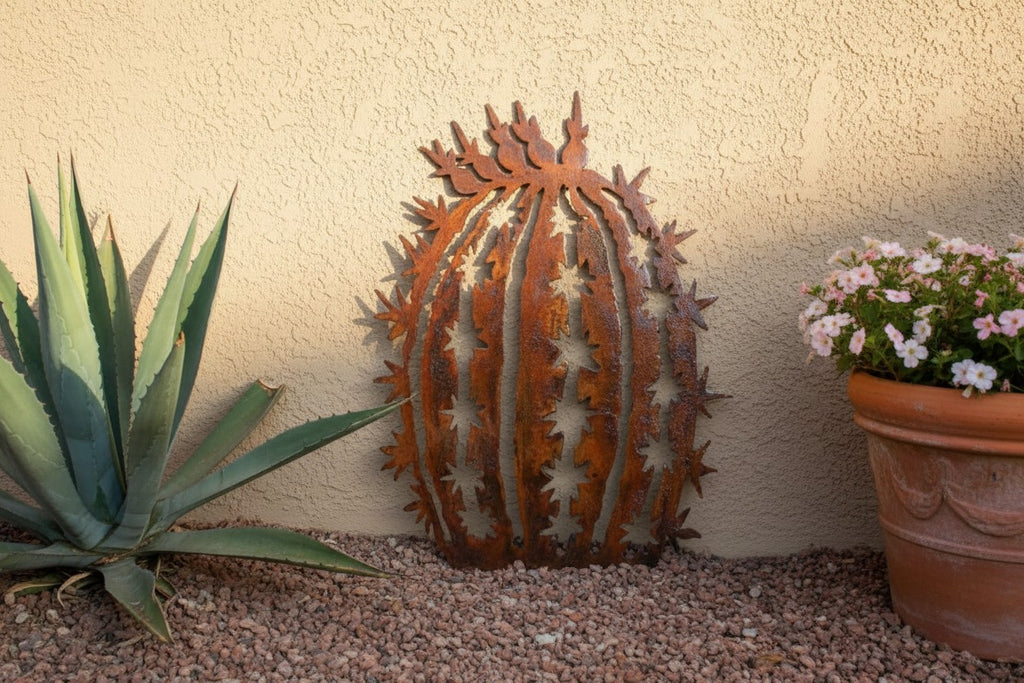 Rusted Steel Barrel Cactus Sculpture