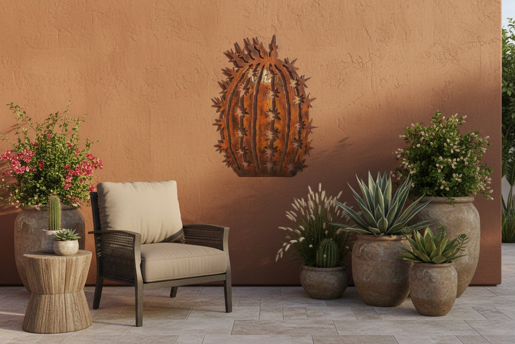 Rusted Steel Barrel Cactus Wall Art