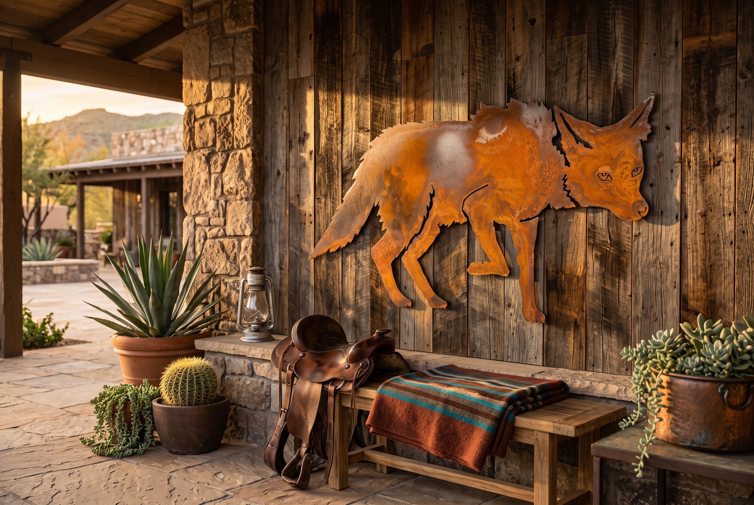 Rusted Steel Prowling Coyote Wall Art